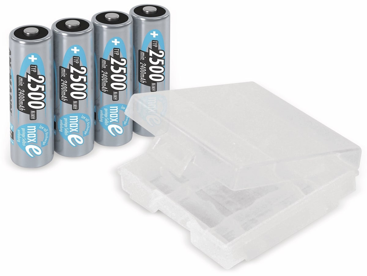 ANSMANN NiMH-Mignon-Akku, maxE, 2500 mAh, 4 Stück, mit Batterienbox