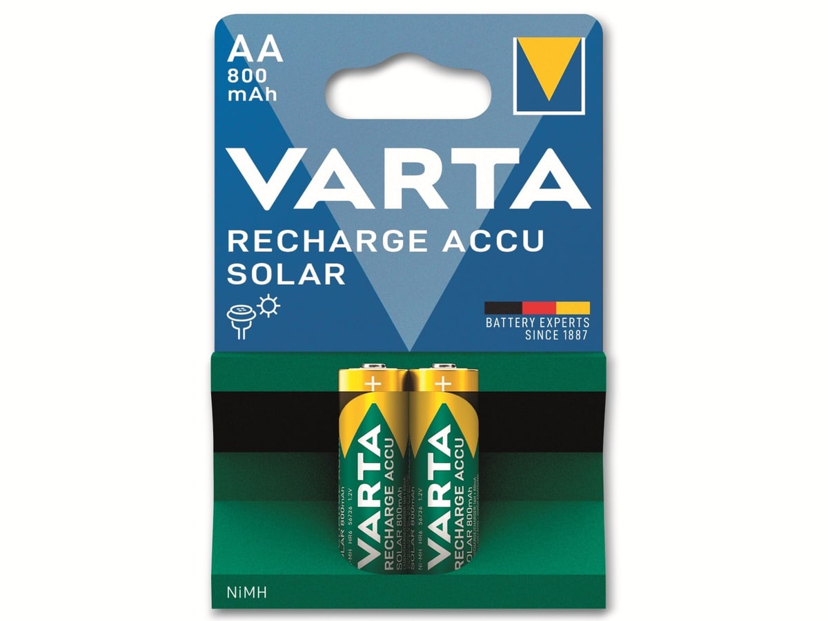 VARTA Akku NiMH, Mignon, AA, HR06, 1.2V/800mAh, Solar, 2er Pack