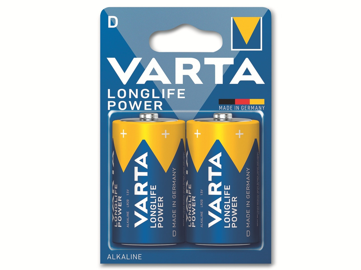 VARTA Batterie Alkaline, Mono, D, LR20, 1.5V, Longlife Power, 2 Stück