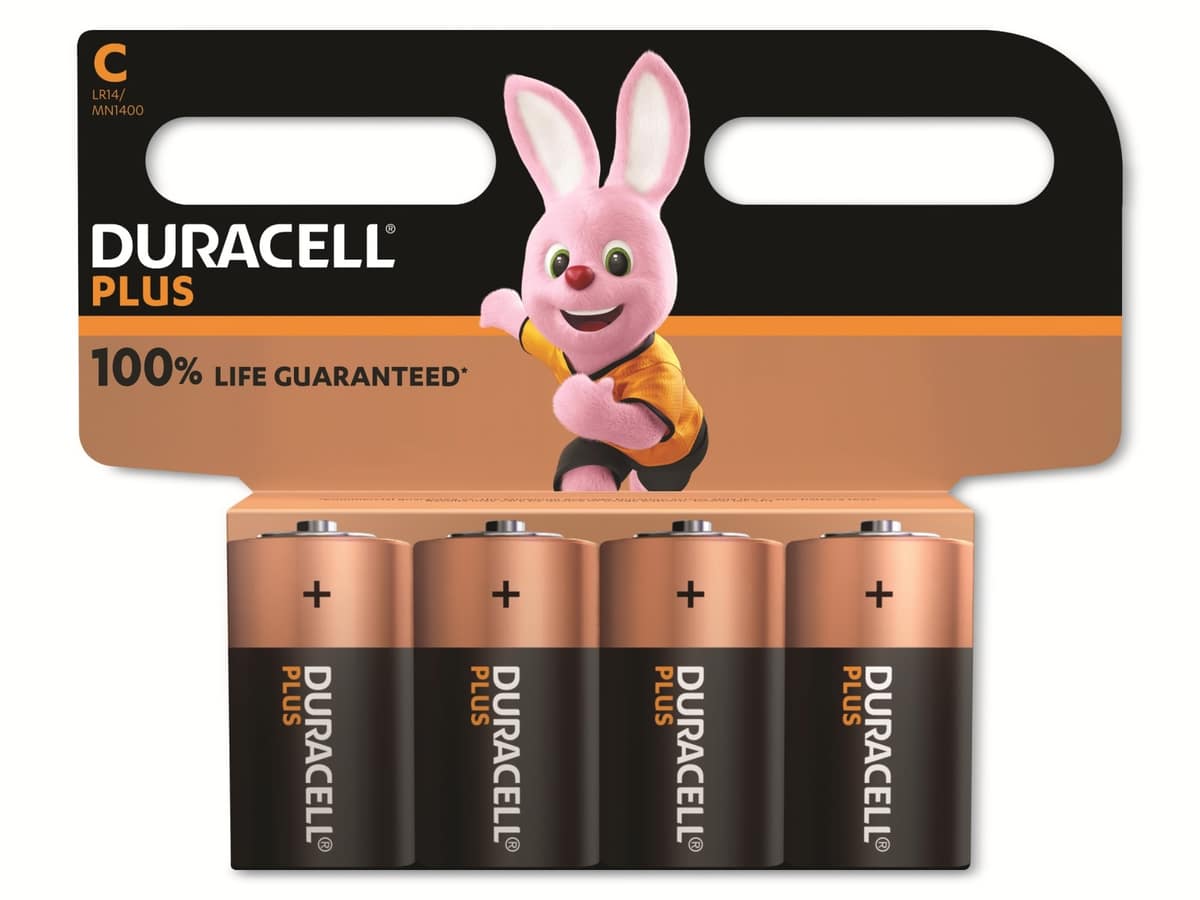 DURACELL Alkaline-Baby-Batterie LR14, 1.5V, Plus, 4 Stück