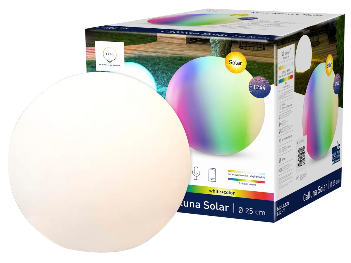 TINT Müller-Licht Solar LED-Gartenleuchte Calluna, Ø 25 cm, RGB+W