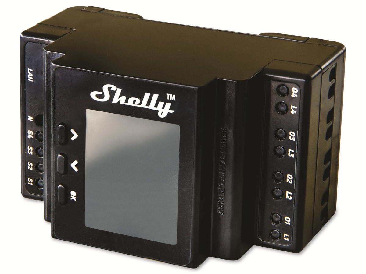 SHELLY WLAN-Schaltaktor Pro 4PM, 40 A, Bluetooth, LAN-Anschluss, Messfunktion