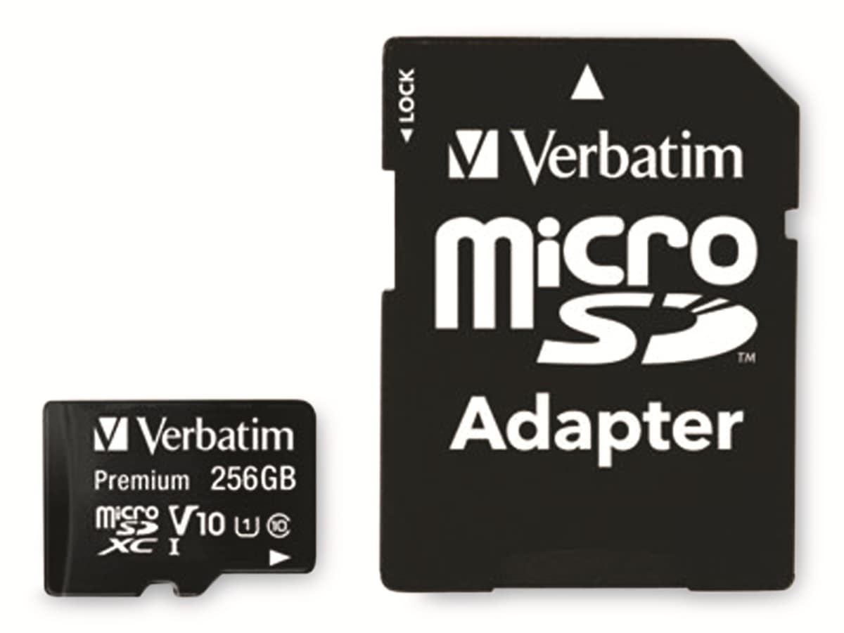 VERBATIM MicroSDXC Card Premium, 256 GB, Class 10, inkl. Adapter