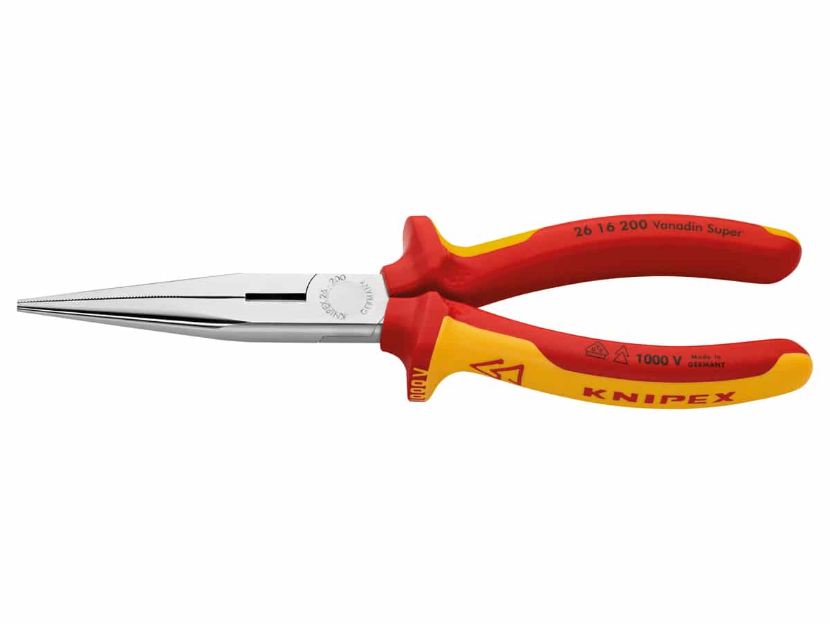 KNIPEX Flachrundzange mit Schneide, gerade, VDE-geprüft, 26 16 200